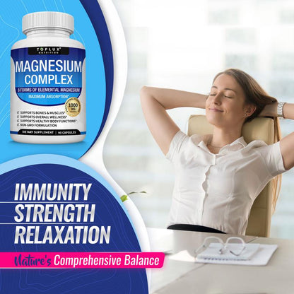 Toplux Magnesium Complex - 8 Essential Magnesium Forms for Enhanced Sleep and Bone Health, 1000mg Capsules